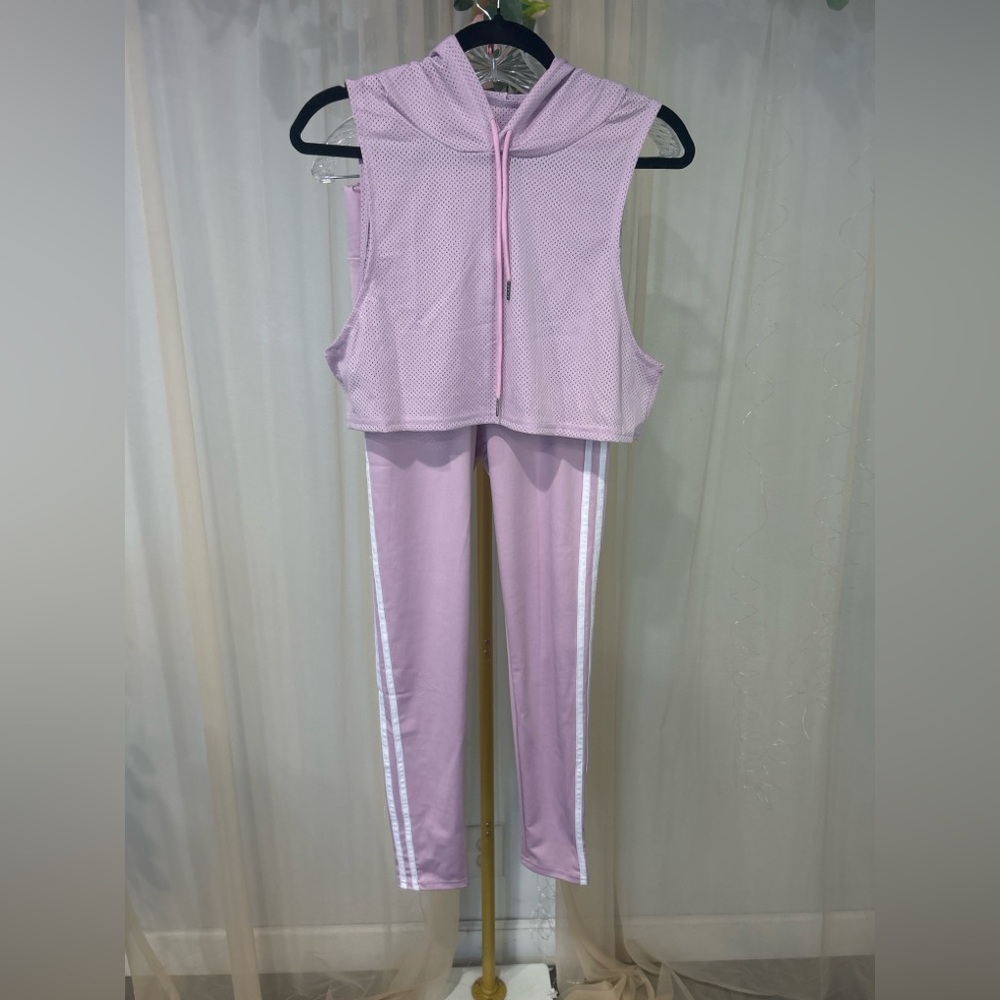 Purple three Piece Set Women S/M Crop Sleeveless Hoodie Leggings Set